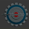 Industrial Metal Mechanical Device With Red Spiral Top Circular Knobs And Base Bolts