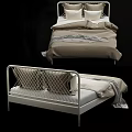 Modern Double Bed With Metal Frame Light Colored Bedding Pillows And Blanket 3d model