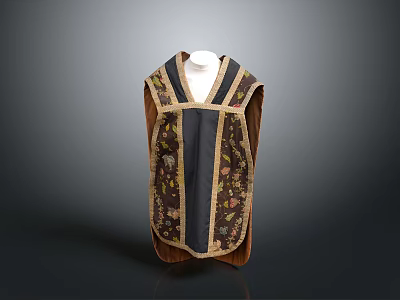 Elegant Embroidered Vest With Dark Blue Fabric And Gold Trim Floral Patterns 3d model