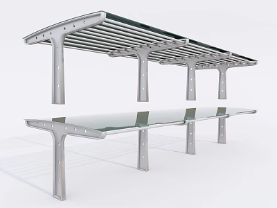 Modern Metal Frame Glass Roof Sunshade Canopy With Multiple Supports For Outdoor Use 3d model