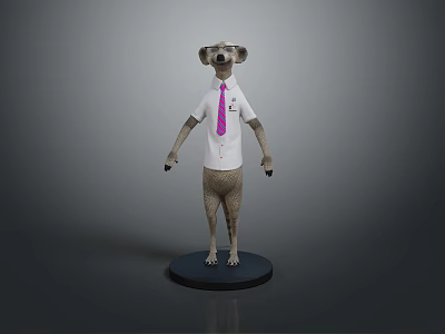 Meerkat Game and Movie Character Wearing White Shirt with Pink Tie Standing on Black Base 3d model