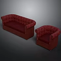 Red Patterned Sectional Sofa with Matching Armchair for Living Room Decor 3d model