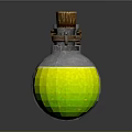 Green Bulbous Potion Bottle With Cracked Glass Texture Wooden Cork And Rope Binding