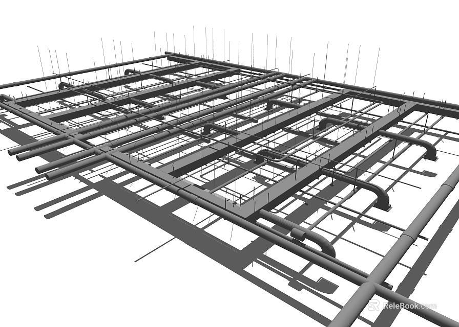 Industrial Metal Pipes Cross Layout In Building Construction Structural Framework 3d model 