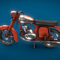 Red Vintage Classic Motorcycle With Shiny Chrome Parts Black Seat On Blue Background