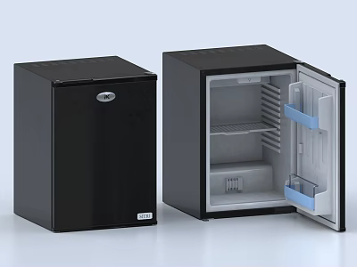 Black Mini Fridges With Open Door Displaying Interior Shelves And Storage Compartments 3d model