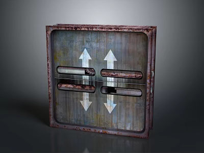 Rusted Metal Gate Featuring Two Upward Arrows And Industrial Design Elements 3d model