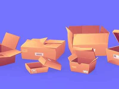 Assorted Decorative Ornament Sets In Open Cardboard Boxes With Purple Background 3d model