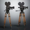 Projection Monitoring System with Two Vintage Film Cameras on Black and Orange Tripods