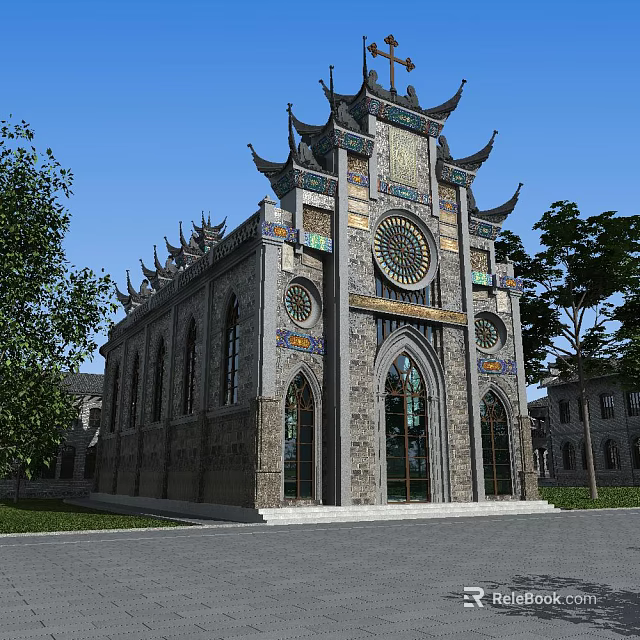 Traditional Chinese Architectural Structure With Pagoda Eaves Intricate Carvings And Arched Windows 3d model 