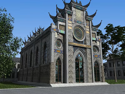 Traditional Chinese Architectural Structure With Pagoda Eaves Intricate Carvings And Arched Windows 3d model