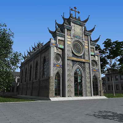 Traditional Chinese Architectural Structure With Pagoda Eaves Intricate Carvings And Arched Windows 3d model