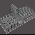 Industrial Equipment System With Storage Tanks Processing Tower Pipes Platforms And Horizontal Unit