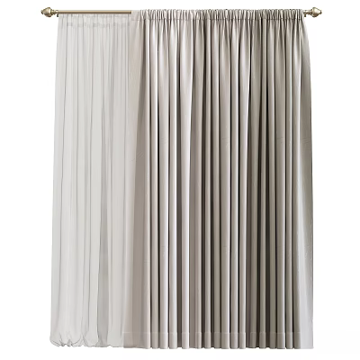 Elegant Light Beige And Gray Pleated Fabric Window Curtains With Soft Texture 3d model