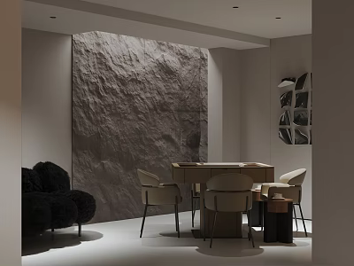 Modern Board Game Entertainment Room Interior With Stone Wall Game Table And Comfortable Chairs 3d model
