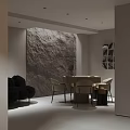 Modern Board Game Entertainment Room Interior With Stone Wall Game Table And Comfortable Chairs