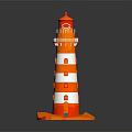 Colorful Striped Lighthouse Tower With Red Top And Base On Black Background