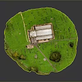 Miniature Church Model With Green Grass Trees Pathway And White Tower