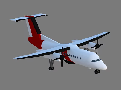 White Passenger Aircraft With Red And Black Tail Twin Propeller Engines And Fuselage Windows 3d model