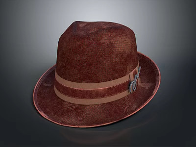 Elegant Brown Textured Hat With Classic Brown Band And Metal Buckle Decoration 3d model