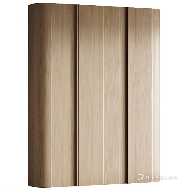 Modern Light Wood Grain Wardrobe With Sleek Vertical Slat Panel Design For Bedroom Storage 3d model 
