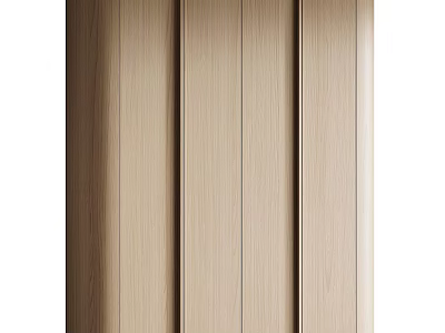 Modern Light Wood Grain Wardrobe With Sleek Vertical Slat Panel Design For Bedroom Storage 3d model