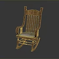 Wooden Rocking Armchair with Slatted Back and Cushioned Seat Design
