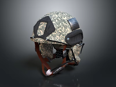 Advanced Tactical Military Weapon Helmet with Camouflage Mesh Design Adjustable Straps and Protective Structure 3d model