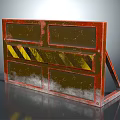 Red Metal Barrier With Yellow Black Warning Stripes And Worn Surface 3d model