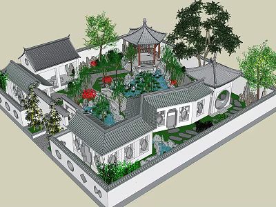 Chinese Traditional Garden Landscape Design With Pavilion Pond And Green Plants 3d model