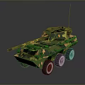 Military Camouflage Wheeled Armored Tank With Gun Turret And Antenna