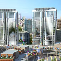 Aerial Urban Planning Layout Featuring High Rise Buildings Commercial Complex And Green Spaces