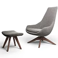 Modern Minimalist Lounge Chair with Gray Fabric Curved Backrest and Three Legged Wooden Base