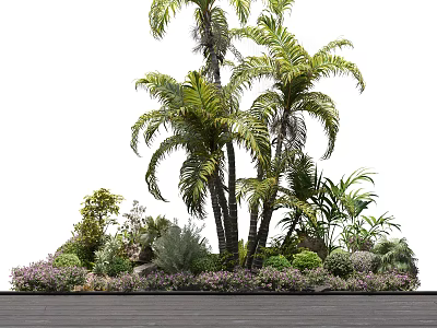 Tropical Garden With Lush Palm Trees Colorful Flower Bushes And Green Foliage 3d model