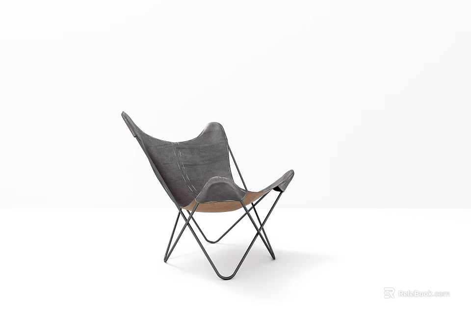 Modern Leather Lounge Chair With Sleek Metal Frame In Minimalist Setting 3d model 