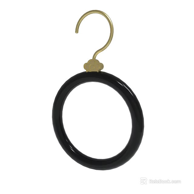 Stylish Black Circular Decorative Ring With Gold Hanging Hook Accessory 3d model 