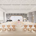Spacious Kindergarten Activity Room With Heart Shaped Chairs Piano And Little Girl