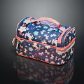 Cute Dark Blue Cosmetic Case With Cartoon Patterns Pink Handle And Zipper Trim