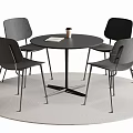Modern Round Dining Table Set With Four Gray Black Chairs Coffee Cup And Notebook 3d model
