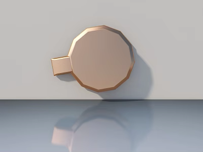Hinged Door Hardware Rose Gold Octagonal Handle Design On White Wall With Smooth Surface 3d model