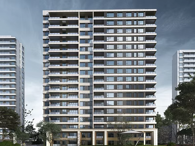 Modern High Rise Residential Building With Glass Windows And Balconies 3d model