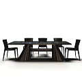 Modern Dining Table With Textured Top Six Black Chairs And Stylish Black Legs