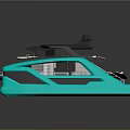 Modern Teal And Black Yacht With Sleek Exterior Upper Deck And Staircase