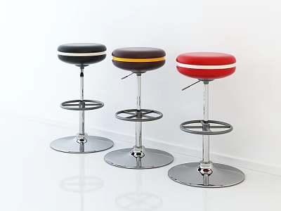Modern Bar Stools With Round Black Brown Red Seats Metal Frame And Round Base 3d model