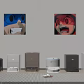 Six Different Colored Robotic Vacuum Cleaners Under Wall Art On Light Wall With Carpet
