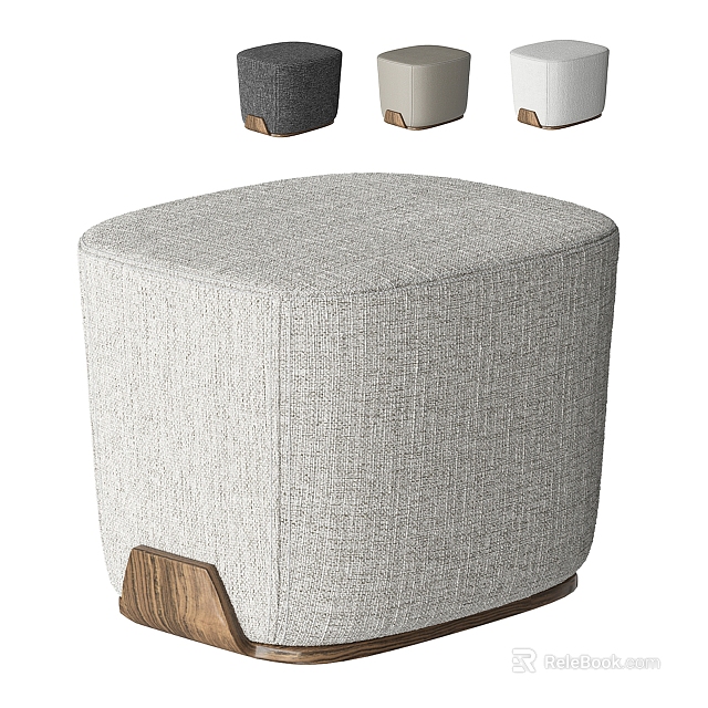 Modern Light Gray Linen Upholstered Stool With Wooden Legs For Home Decor 3d model 