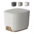 Modern Light Gray Linen Upholstered Stool With Wooden Legs For Home Decor