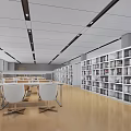 Modern Library Interior With Bookshelves And Chairs 3d model