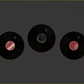 Three Vintage Vinyl Records With Red Labels Central Design On Dark Background