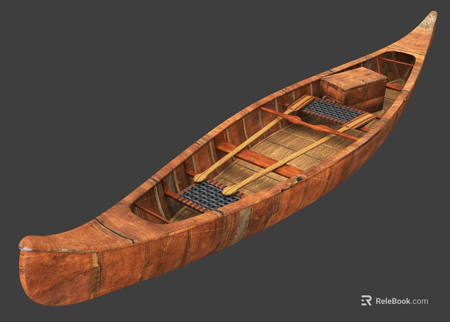 Classic Handcrafted Wooden Boat Featuring Rustic Hull And Interior Storage Compartments 3d model 